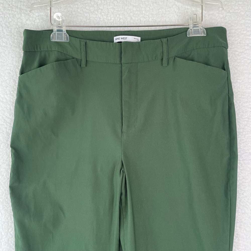 Nine West Slim Ankle Pants Womens 16 Hunter Green Stretch Career Trousers Office
